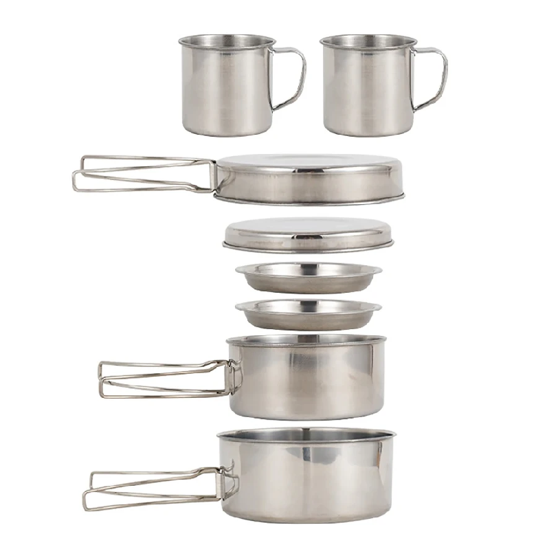 Camping Cooking Disc - 8-częściowy zestaw naczyń kempingowych ze stali