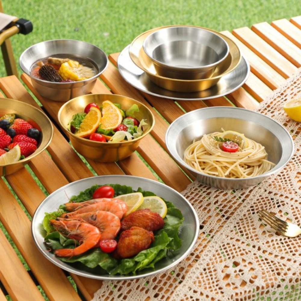 Camping Cooking Disc - Zestaw sztućców ze stali nierdzewnej, talerzy