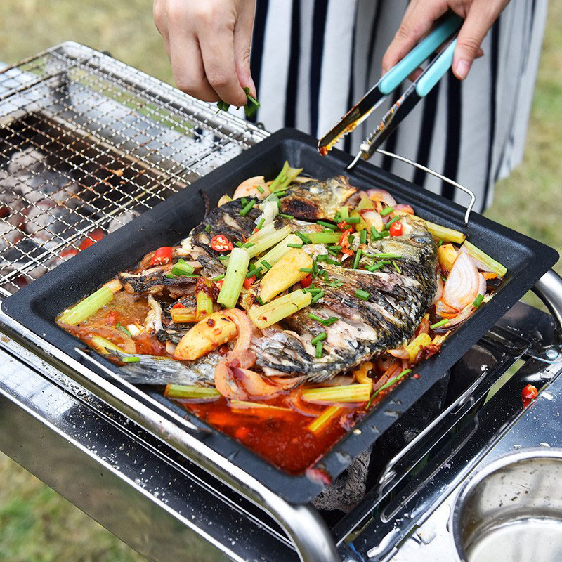 Gruba kwadratowa patelnia gril – Camping Cooking Handle recenzja i cena